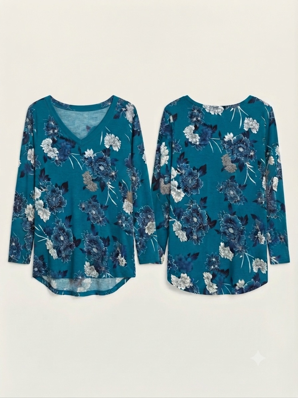 Apt. 9 Teal Floral Long-Sleeve Top